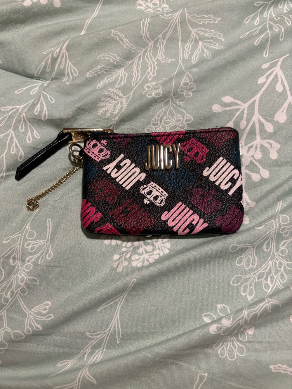 JUICY COUTURE Black & Pink Logo Zip Coin Pouch